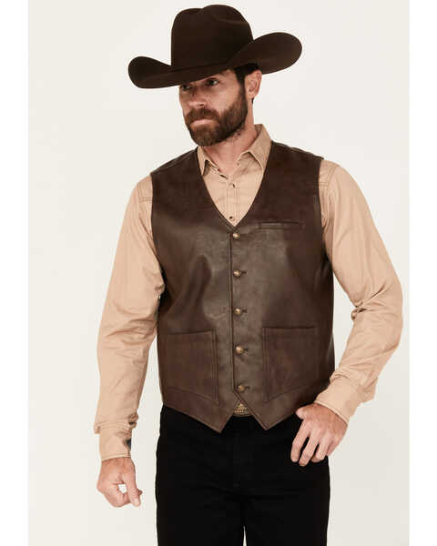 Moonshine Spirit Men's Redhawk 2.0 Leather Vest , Brown, hi-res