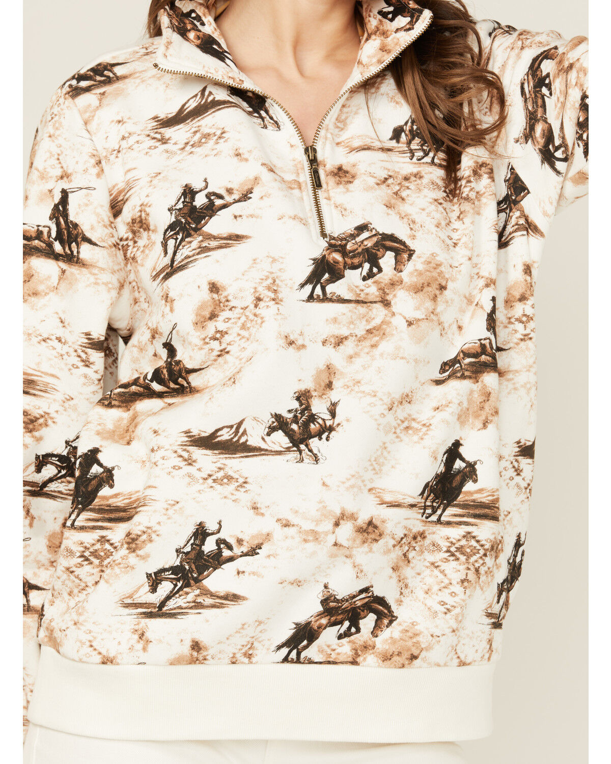 Image #3 - Wrangler Retro Women's Bronco Print 1/2 Zip Pullover, Cream, hi-res