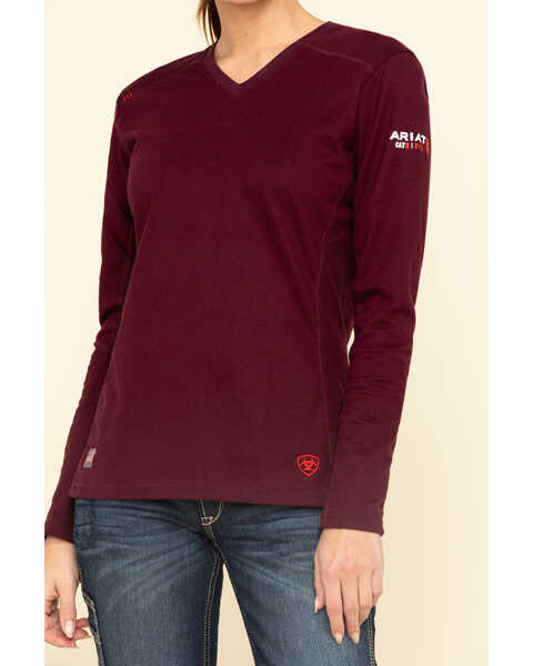 Image #4 - Ariat Women's Malbec FR AC Long Sleeves T-Shirt, Red, hi-res