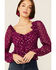 Image #2 - En Creme Women's Long Sleeve Foil Ruffle Blouse, Purple, hi-res