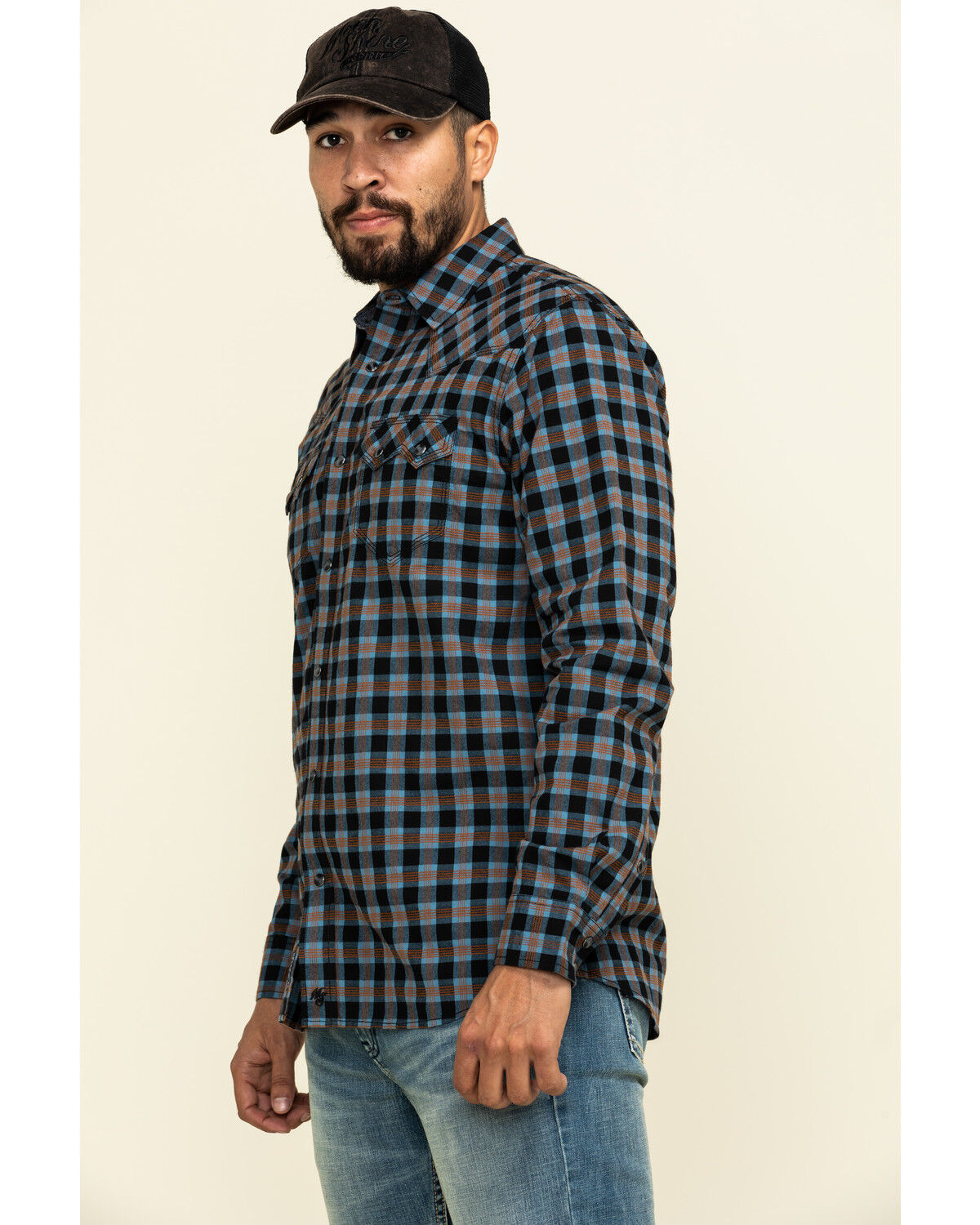 Image #3 - Moonshine Spirit Men's Train Track Check Plaid Print Long Sleeve Western Shirt, Black, hi-res