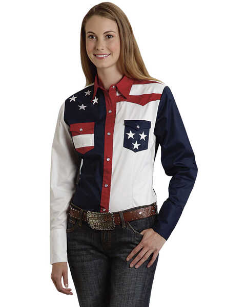 Roper Women's Stars & Stripes Colorblock Western Shirt, Patriotic, hi-res