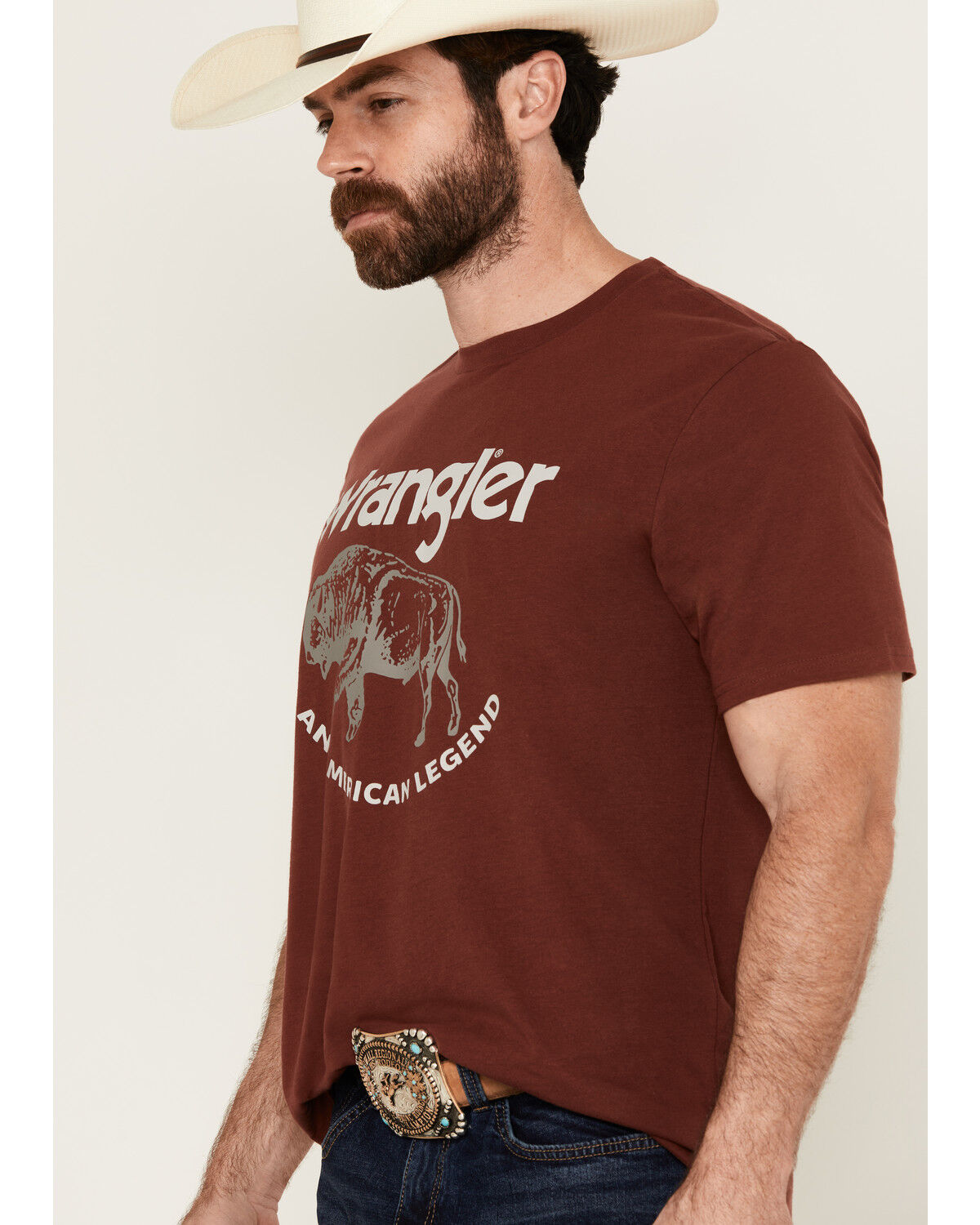 Image #2 - Wrangler Men's Boot Barn Exclusive Buffalo Logo Short Sleeve Graphic T-Shirt, Burgundy, hi-res