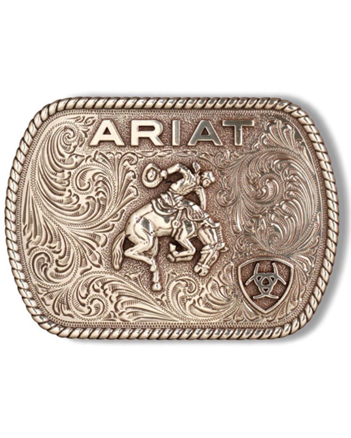Image #1 - Ariat Men's Saddle Bronco Rectangular Belt Buckle, Silver, hi-res