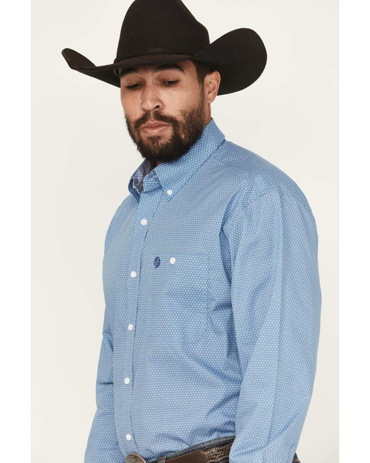Image #2 - George Strait by Wrangler Men's Geo Print Long Sleeve Button-Down Stretch Western Shirt - Big, Blue, hi-res