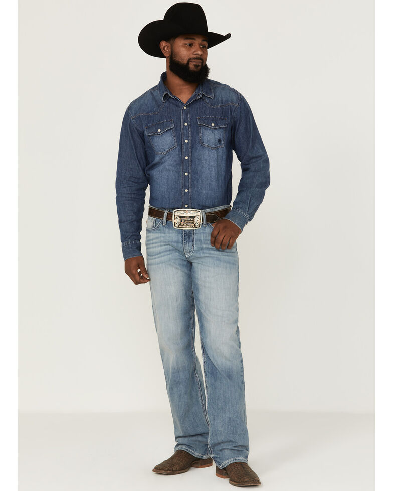Cinch Men' Grant Light Stonewash Performance Bootcut Jeans , Indigo, hi-res