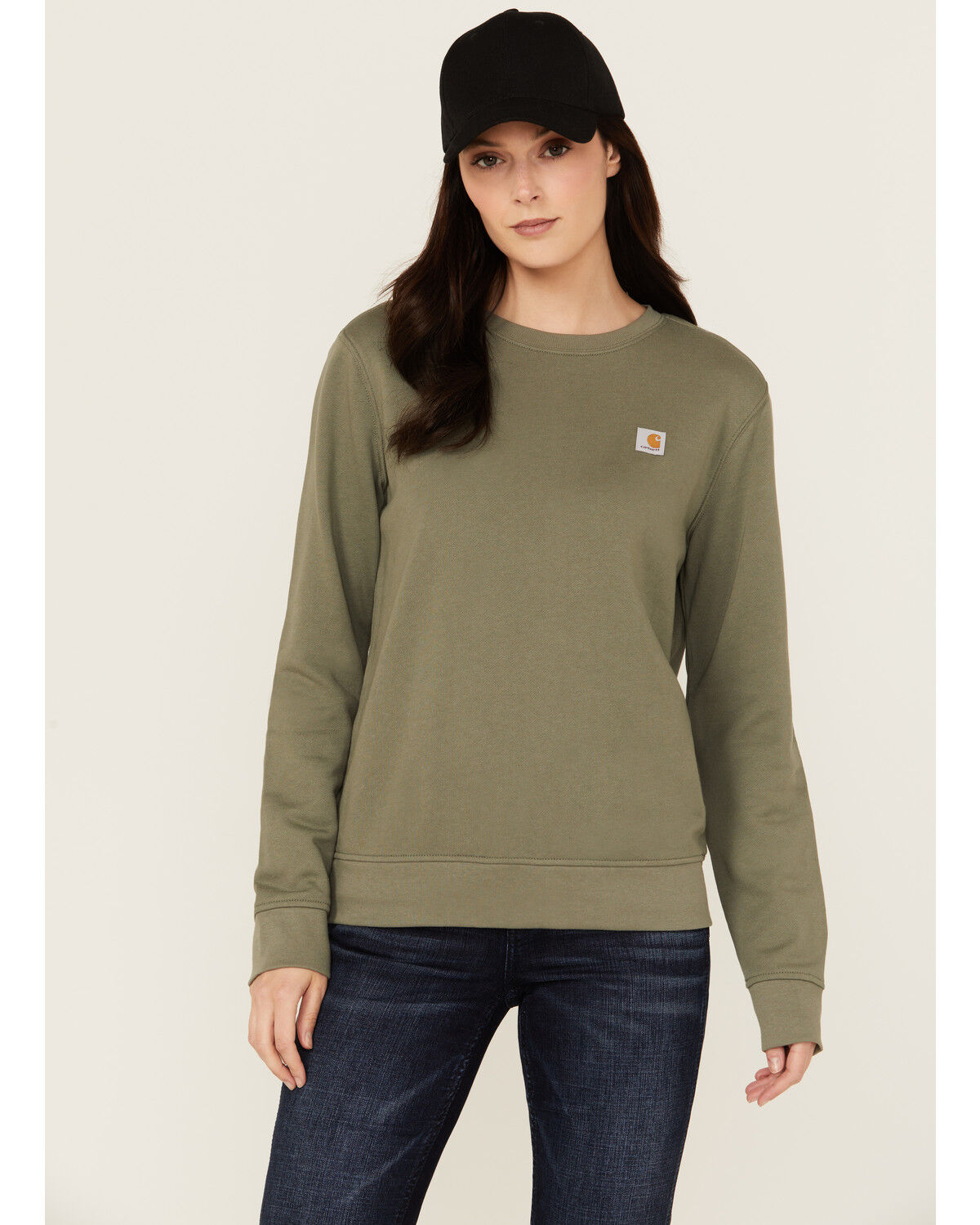 Image #1 - Carhartt Women's Relaxed Fit Midweight Crewneck Sweatshirt, Olive, hi-res