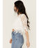 Image #2 - Miss Me Women's Cropped Crochet Flowy Top, White, hi-res