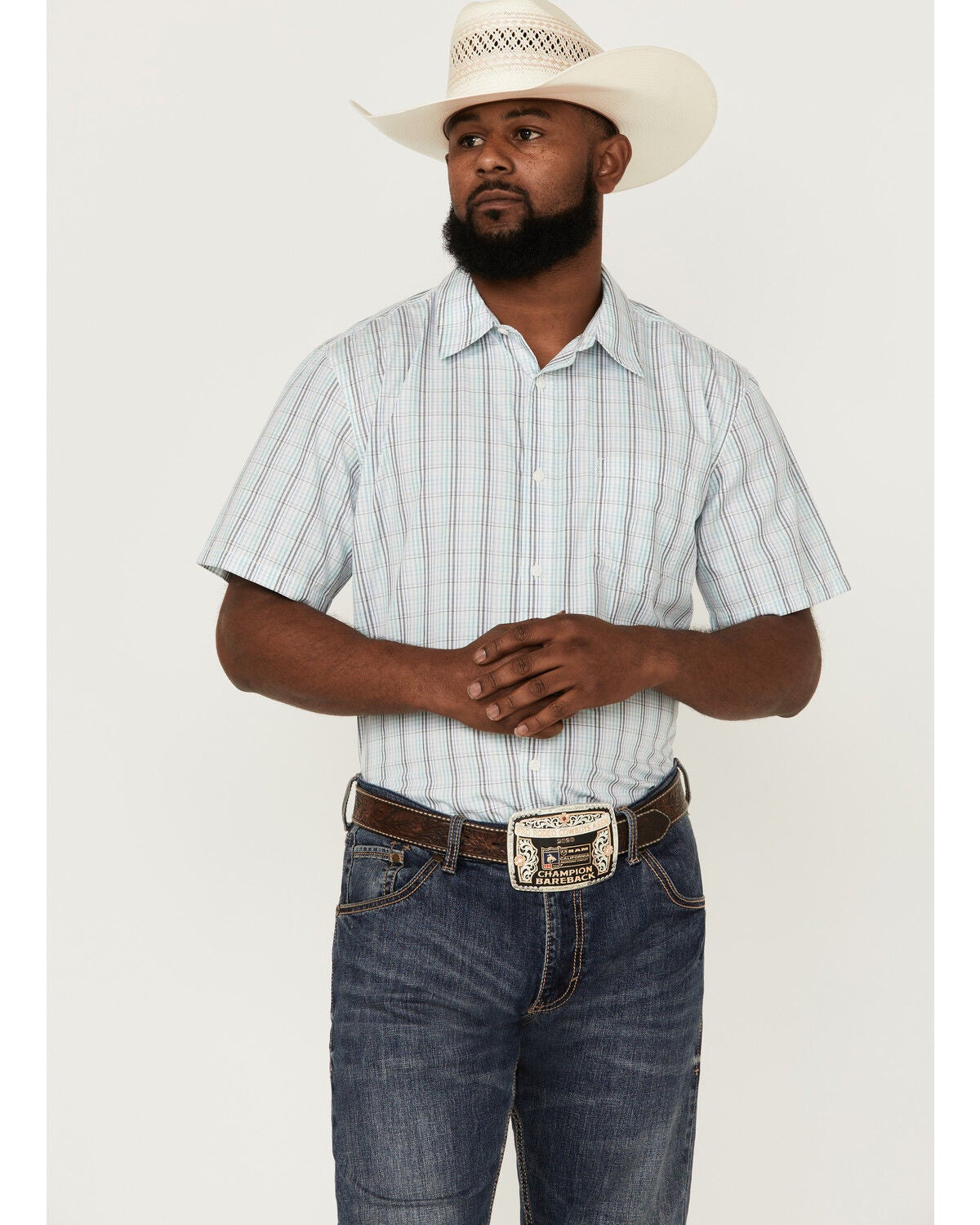 Gibson Men's Big Sky Plaid Short Sleeve Button Down Western Shirt, Medium Blue, hi-res