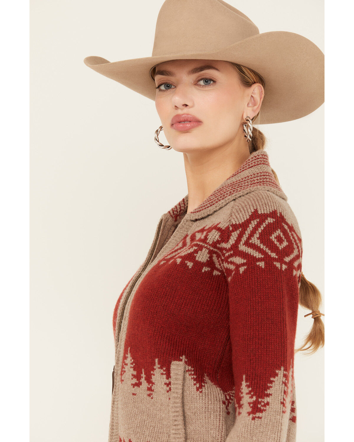 Image #2 - Pendleton Women's Alpine Print Zip Cardigan, Natural, hi-res