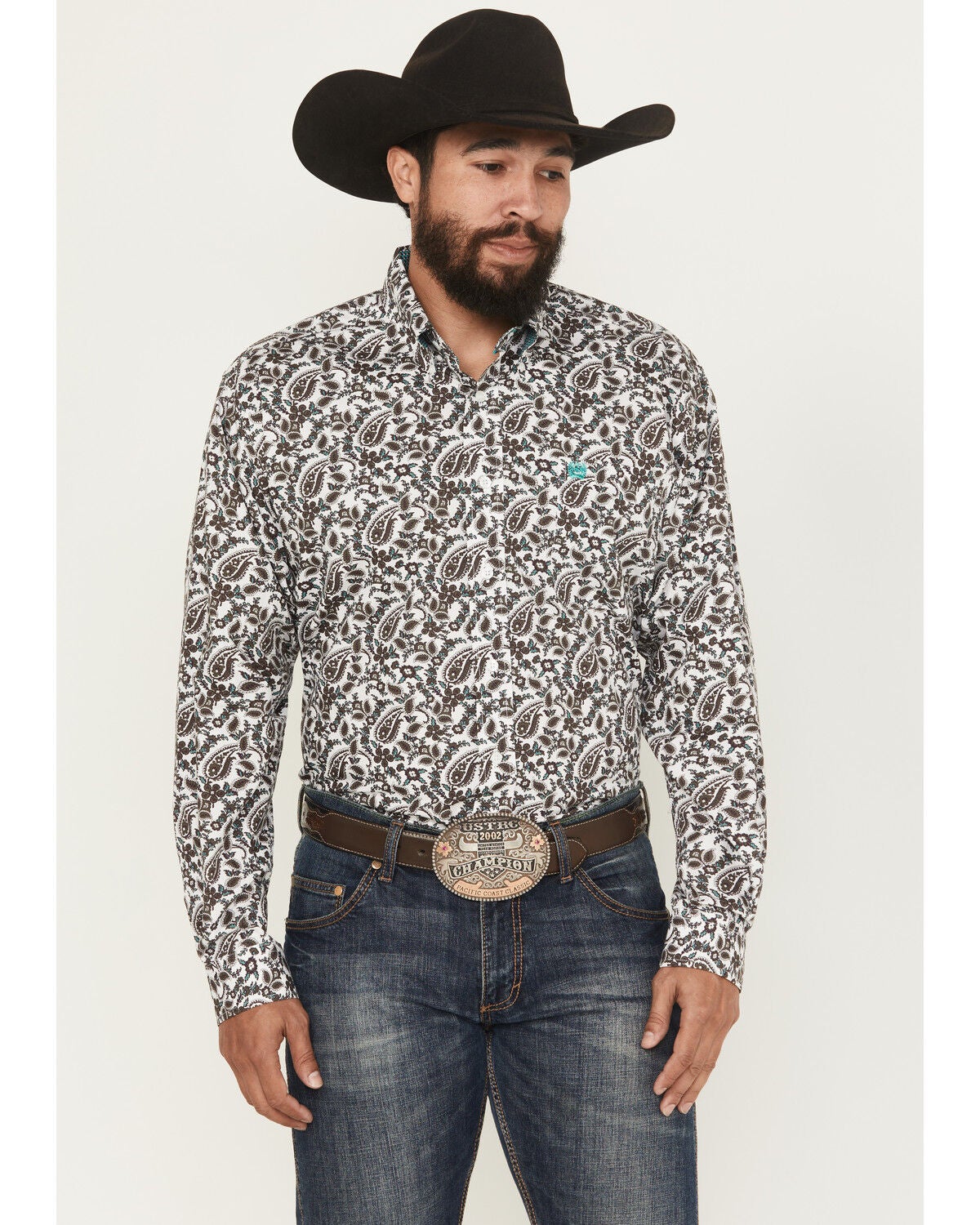 Cinch Men's Paisley Print Long Sleeve Button-Down Western Shirt, White, hi-res