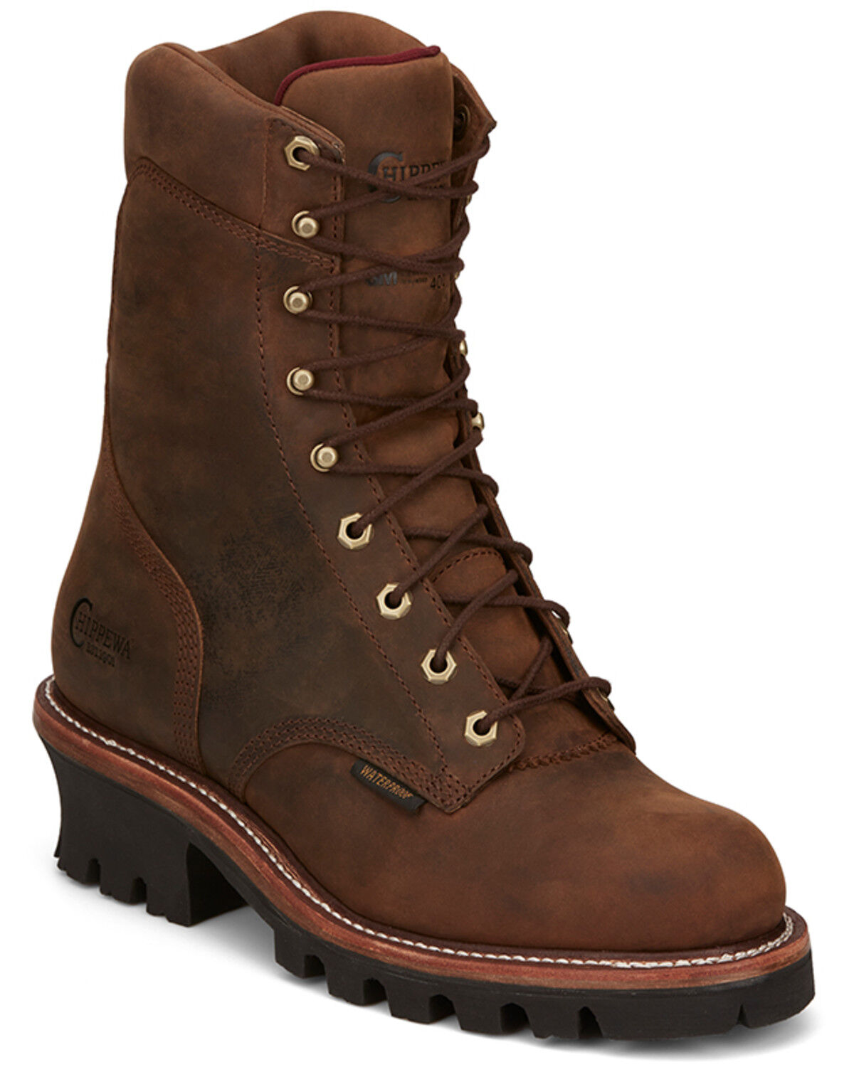 Image #1 - Chippewa Men's 9" Waterproof Insulated Logger Work Boots - Steel Toe, Brown, hi-res