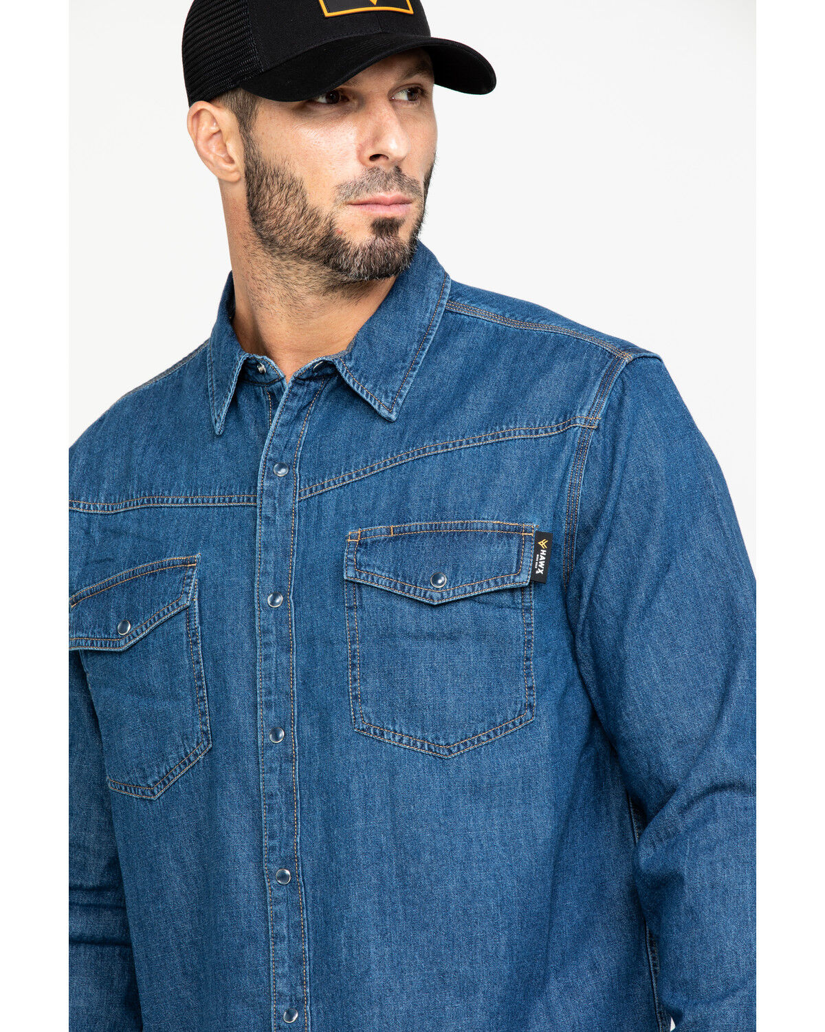 Image #4 - Hawx Men's Stonewashed Denim Snap Western Long Sleeve Work Shirt - Tall, Blue, hi-res