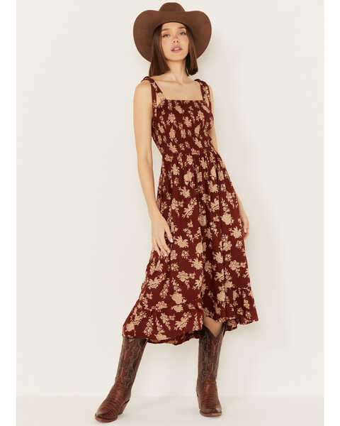 Cotton & Rye Women's Floral Print Sleeveless Midi Dress, Rust Copper, hi-res
