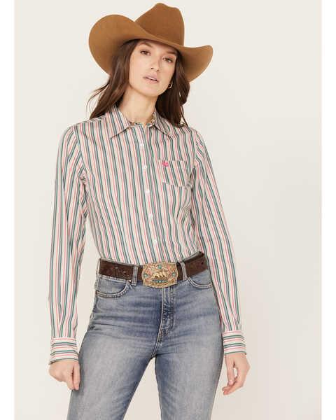 Cinch Women's Striped Long Sleeve Button-Down Western Shirt, Multi, hi-res