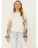 Image #1 - Wild Moss Women's Floral Puff Sleeve Knit Top, Cream, hi-res