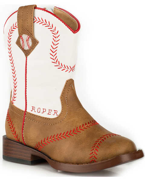 Roper Toddler Boys' Baseball Western Boots - Square Toe, Tan, hi-res