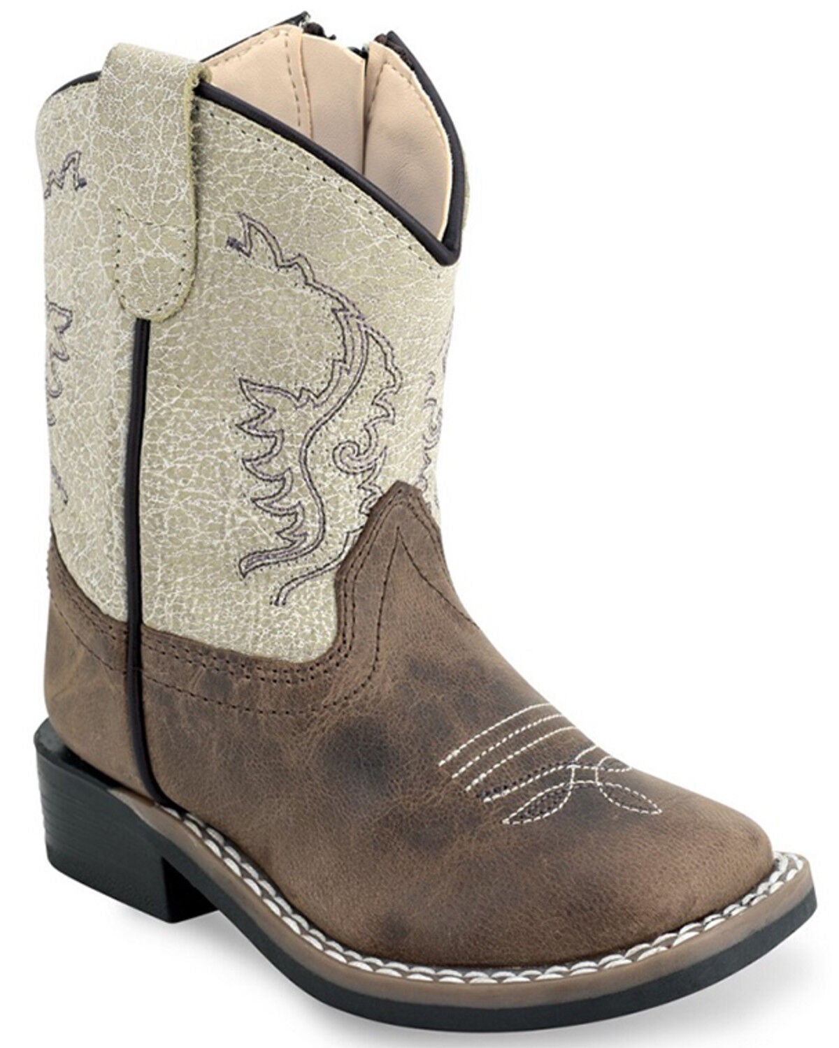 Image #1 - Old West Toddler Boys' Western Boots - Broad Square Toe, White, hi-res