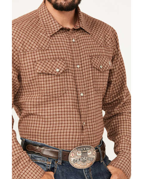 Image #3 - Blue Ranchwear Men's Decatur Checkered Print Long Sleeve Snap Work Shirt, Russett, hi-res