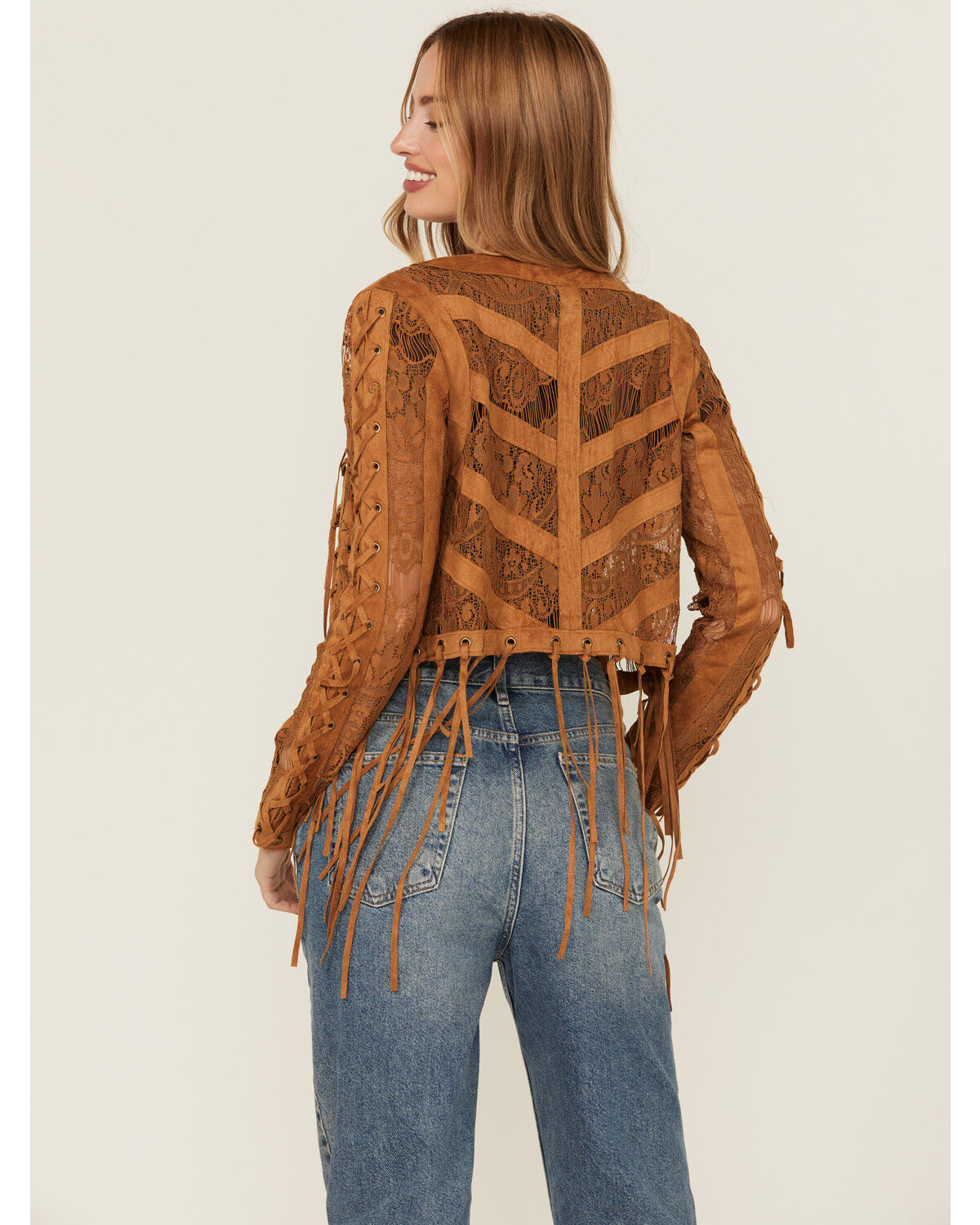 Image #4 - Vocal Women's Suede Tassel Jacket, Camel, hi-res