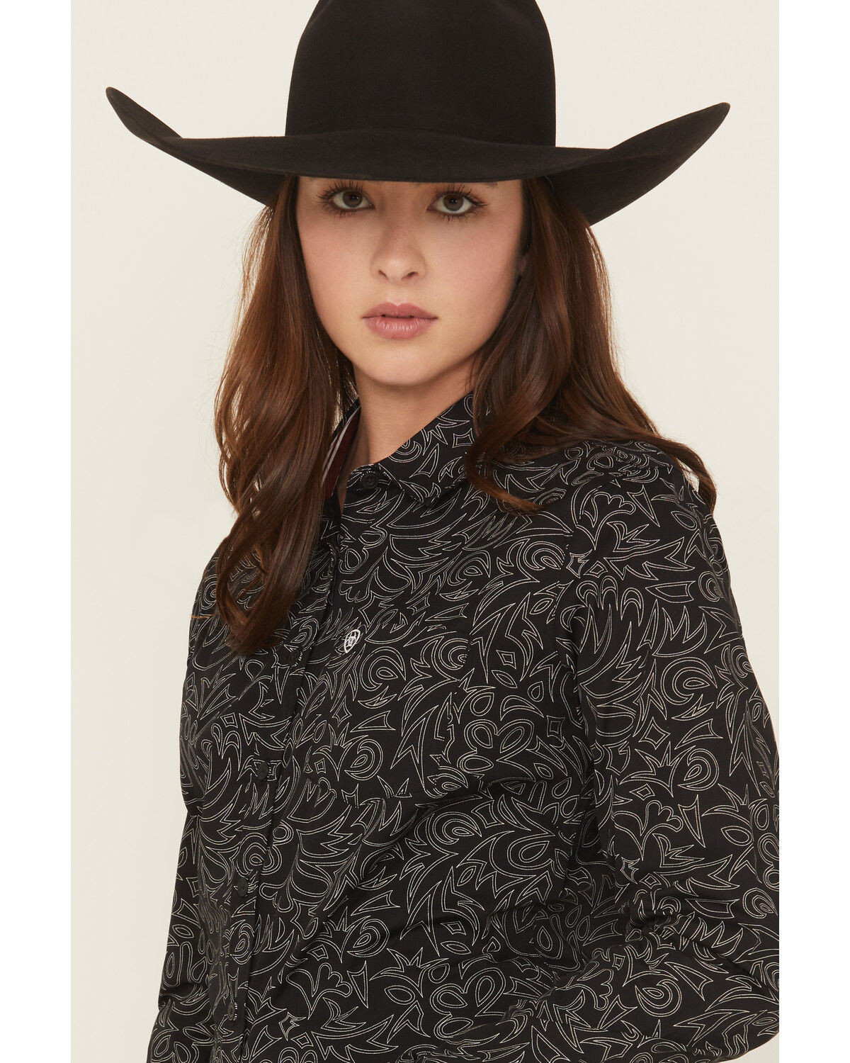 Image #2 - Ariat Women's Boot Stitch Kirby Long Sleeve Button-Down Stretch Western Shirt, Black, hi-res