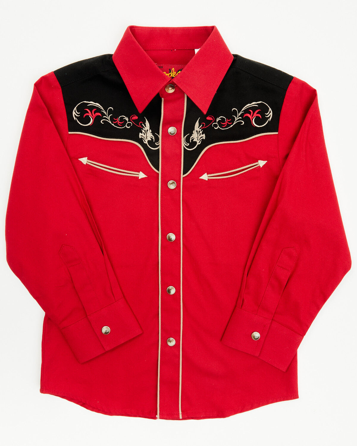 Image #1 - Avalon Boys' Embroidered Long Sleeve Snap Western Shirt, Red, hi-res