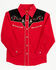 Image #1 - Avalon Boys' Embroidered Long Sleeve Snap Western Shirt, Red, hi-res
