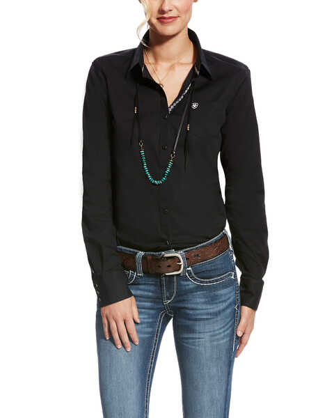 Image #1 - Ariat Women's Kirby Stretch Button Down Long Sleeve Shirt , Black, hi-res