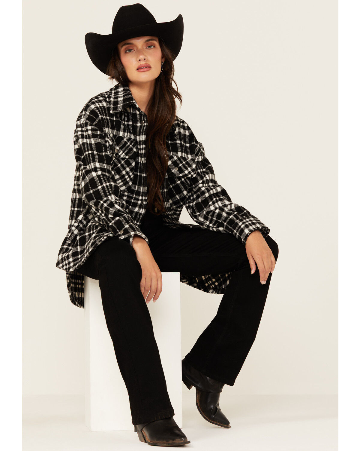 Image #1 - Fornia Women's Plaid Print Shacket, Black, hi-res