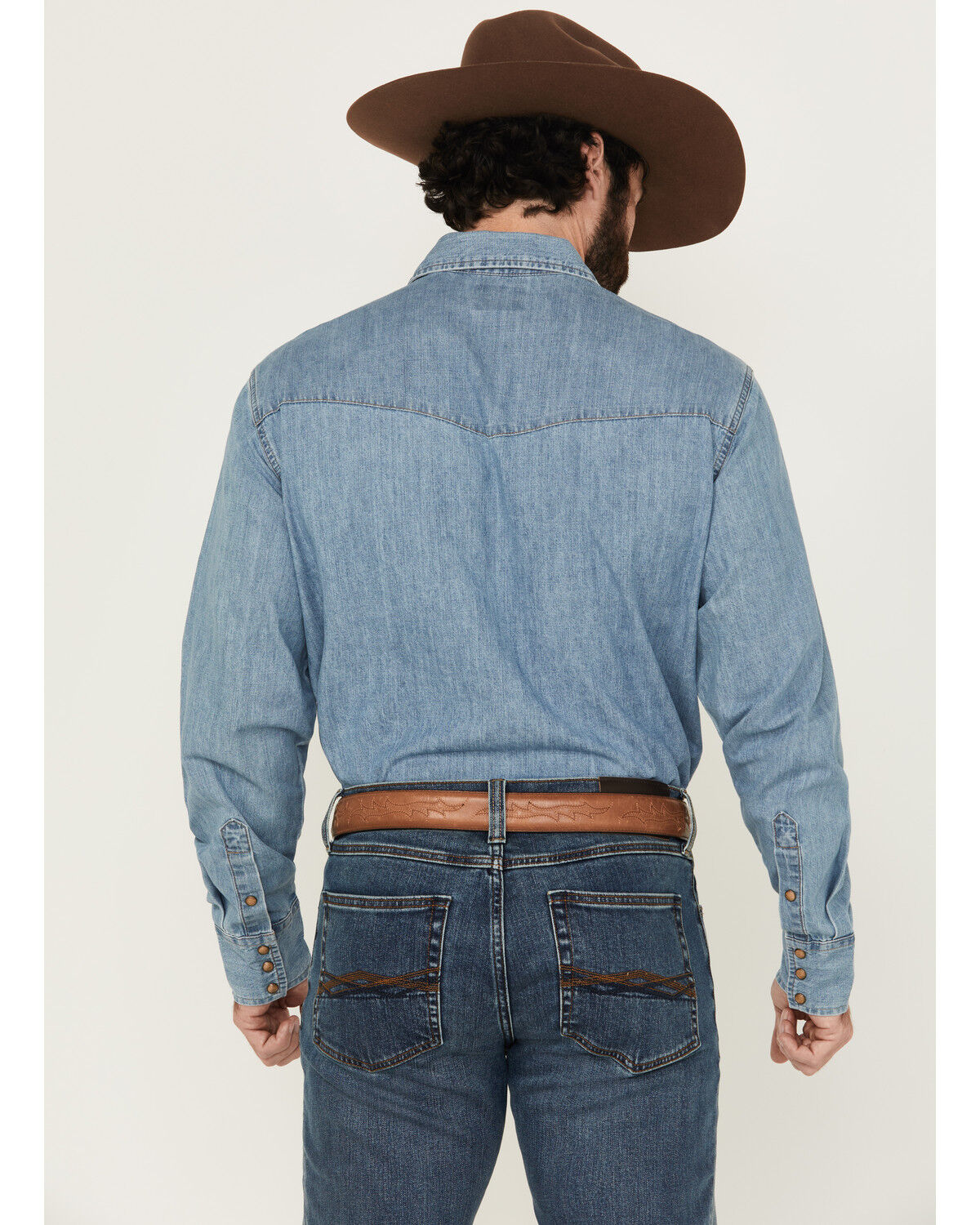 Image #4 - Wrangler Men's Light Wash Denim Long Sleeve Snap Western Shirt - Tall, Light Wash, hi-res