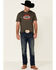 Justin Men's Heather Charcoal Cowboy Bull Skull Graphic Short Sleeve T-Shirt  , Charcoal, hi-res