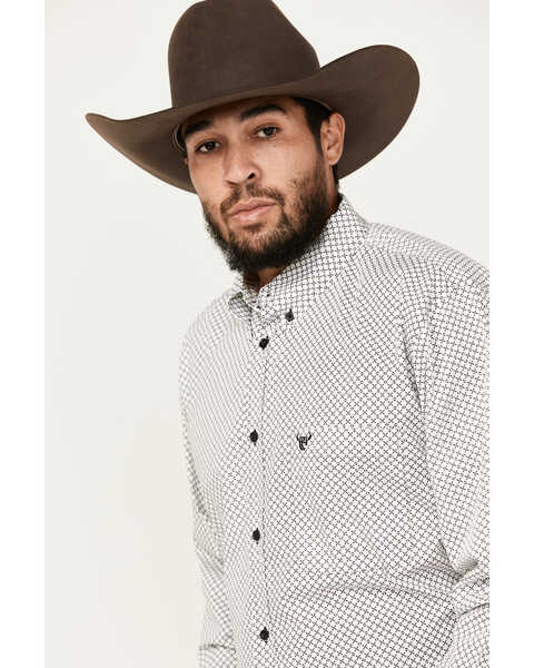 Image #2 - Cowboy Hardware Men's Geo Print Long Sleeve Button-Down Western Shirt, White, hi-res