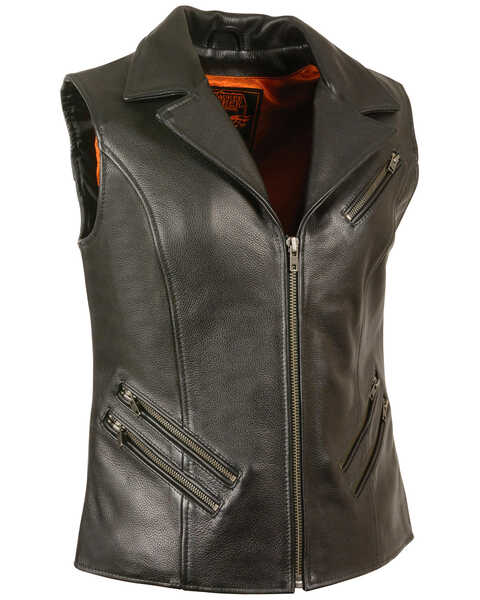 Milwaukee Leather Women's Lapel Collar Long Zipper Front Vest, Black, hi-res