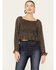 Image #1 - Beyond The Radar Women's Floral Smocked Off Shoulder Woven Long Sleeve Top, Black, hi-res