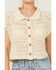 Image #3 - Beyond The Radar Women's Cream Crochet Sleeveless Sweater Top, Cream, hi-res