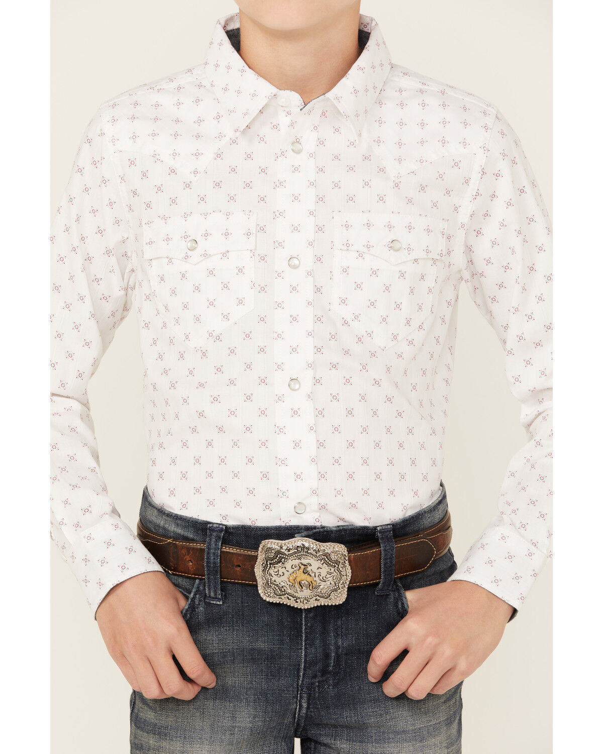 Image #3 - Cody James Boys' North Star Geo Print Long Sleeve Pearl Snap Western Shirt, Ivory, hi-res