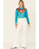 Ranch Dress'n Women's Cowhide Print Long Sleeve Snap Western Shirt , Jade, hi-res