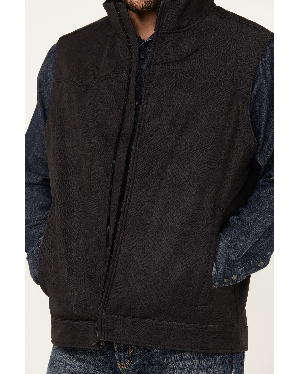 Image #3 - Cinch Men's Herringbone Textured Concealed Carry Bonded Vest, Charcoal, hi-res