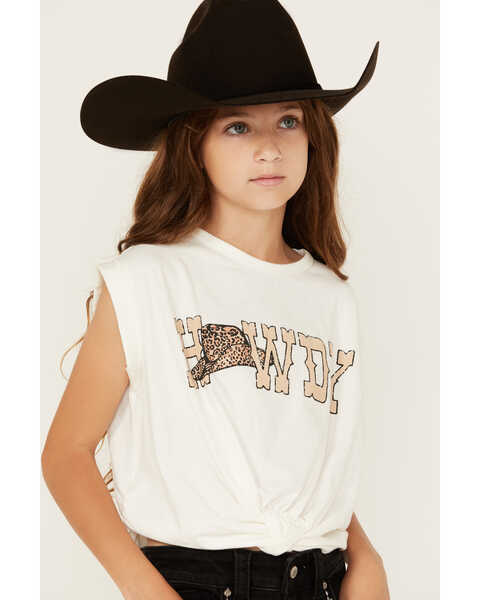 Image #2 - Saints & Hearts Girls' Howdy Tie Front Short Sleeve Graphic Tee, Ivory, hi-res