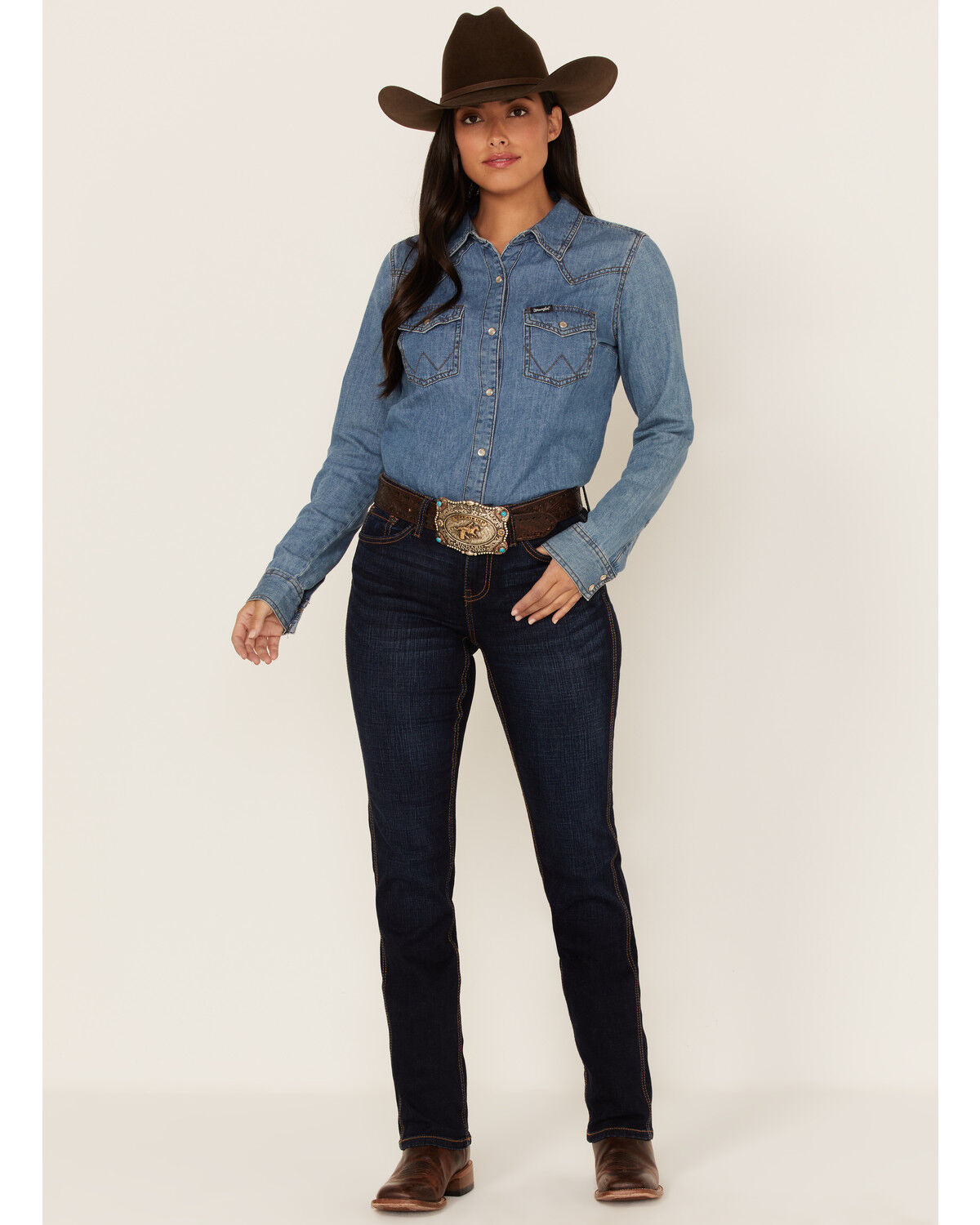 Image #1 - RANK 45® Women's Dark Wash Mid Straight Riding Jeans, Dark Wash, hi-res