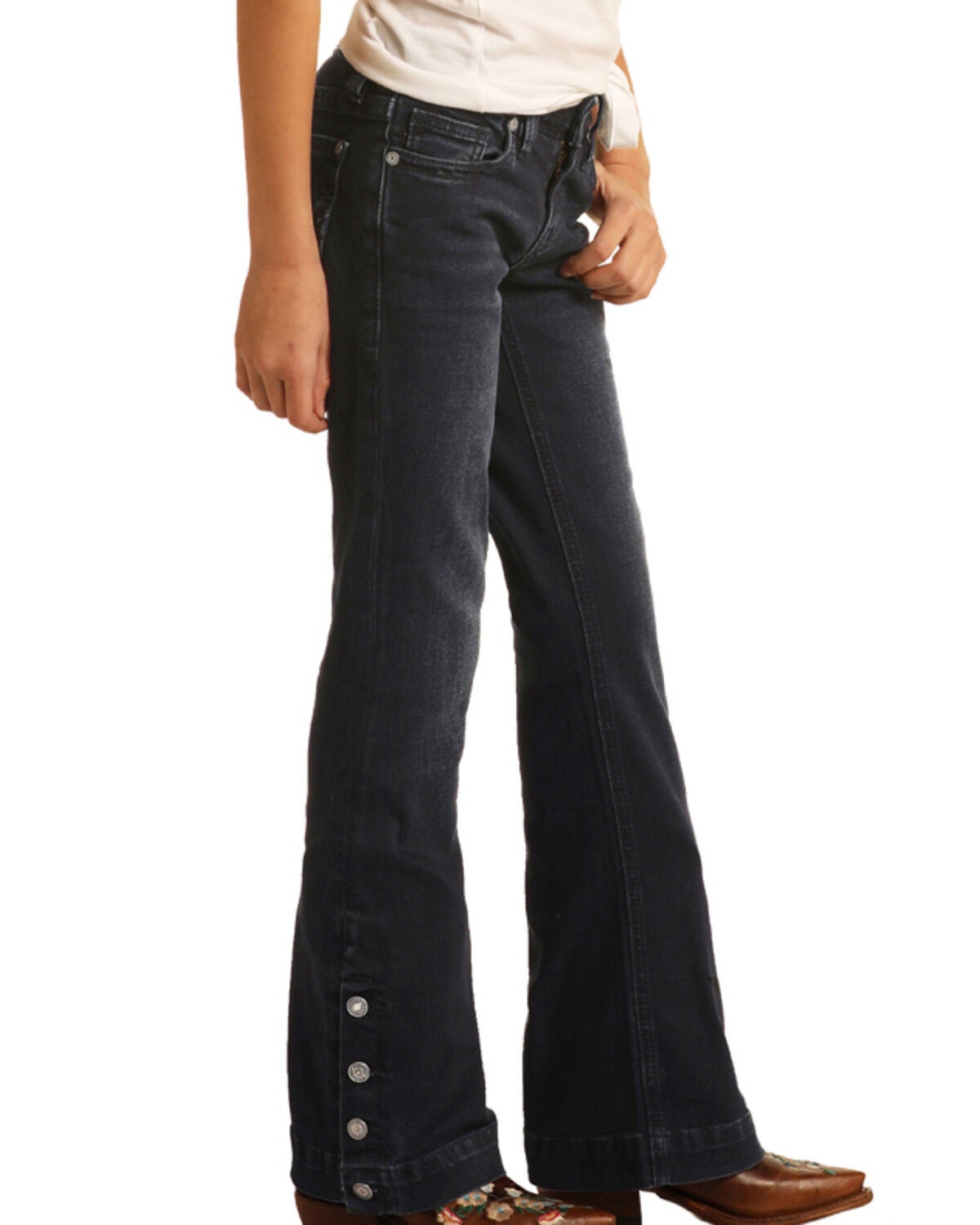 Dark Wash Button Hem Trousers | Sheplers