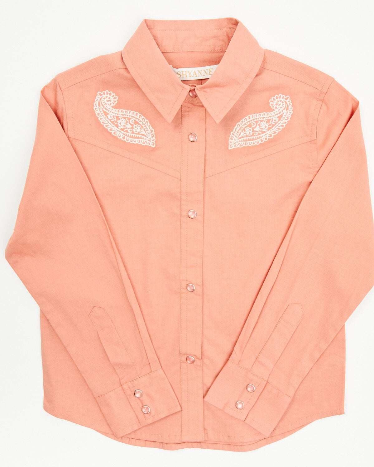 Shyanne Toddler Girls' Cedar Embroidered Long Sleeve Pearl Snap Stretch Western Shirt, Rose, hi-res