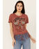 Image #1 - Affliction Women's Moto Fringe Short Sleeve Graphic Tee, Rust Copper, hi-res