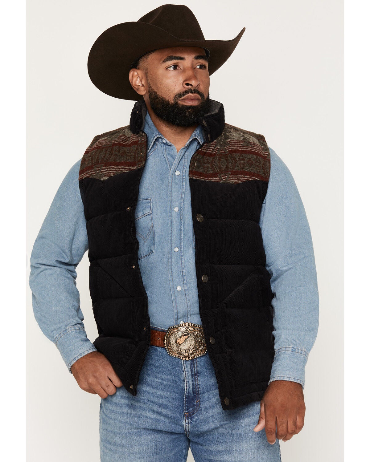 Image #1 - Cody James Men's Anza Southwestern Flannel Corduroy Snap Vest, Black, hi-res