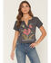 Image #1 - Shyanne Women's Golden Coast Short Sleeve Henley Tee, Dark Grey, hi-res