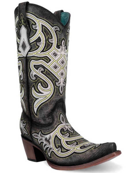 Image #1 - Corral Women's Embroidered Neon Blacklight Western Boots - Snip Toe , Black, hi-res
