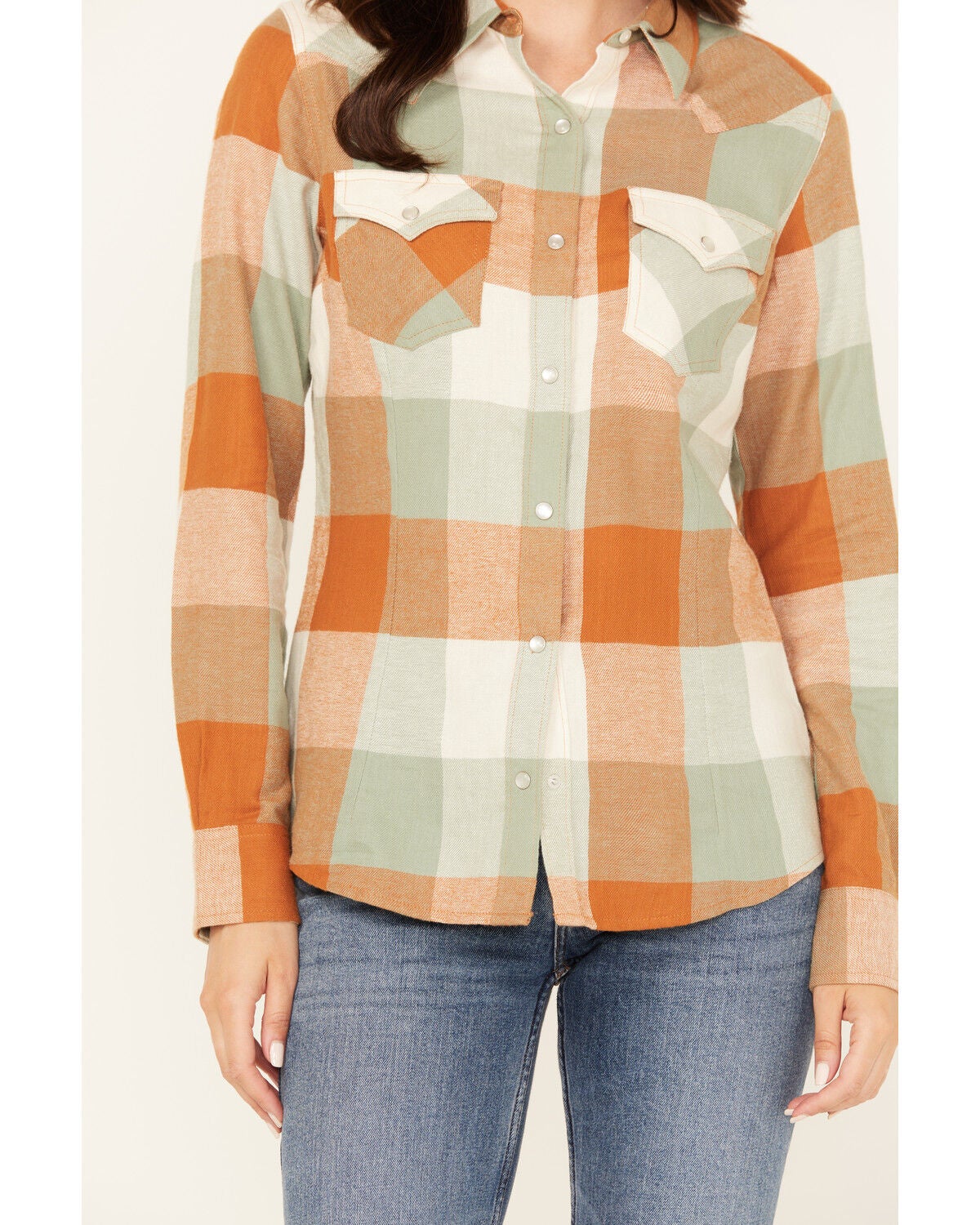 Image #3 - Wrangler Retro Women's Boot Barn Exclusive Plaid Print Long Sleeve Pearl Snap Flannel Shirt, Multi, hi-res