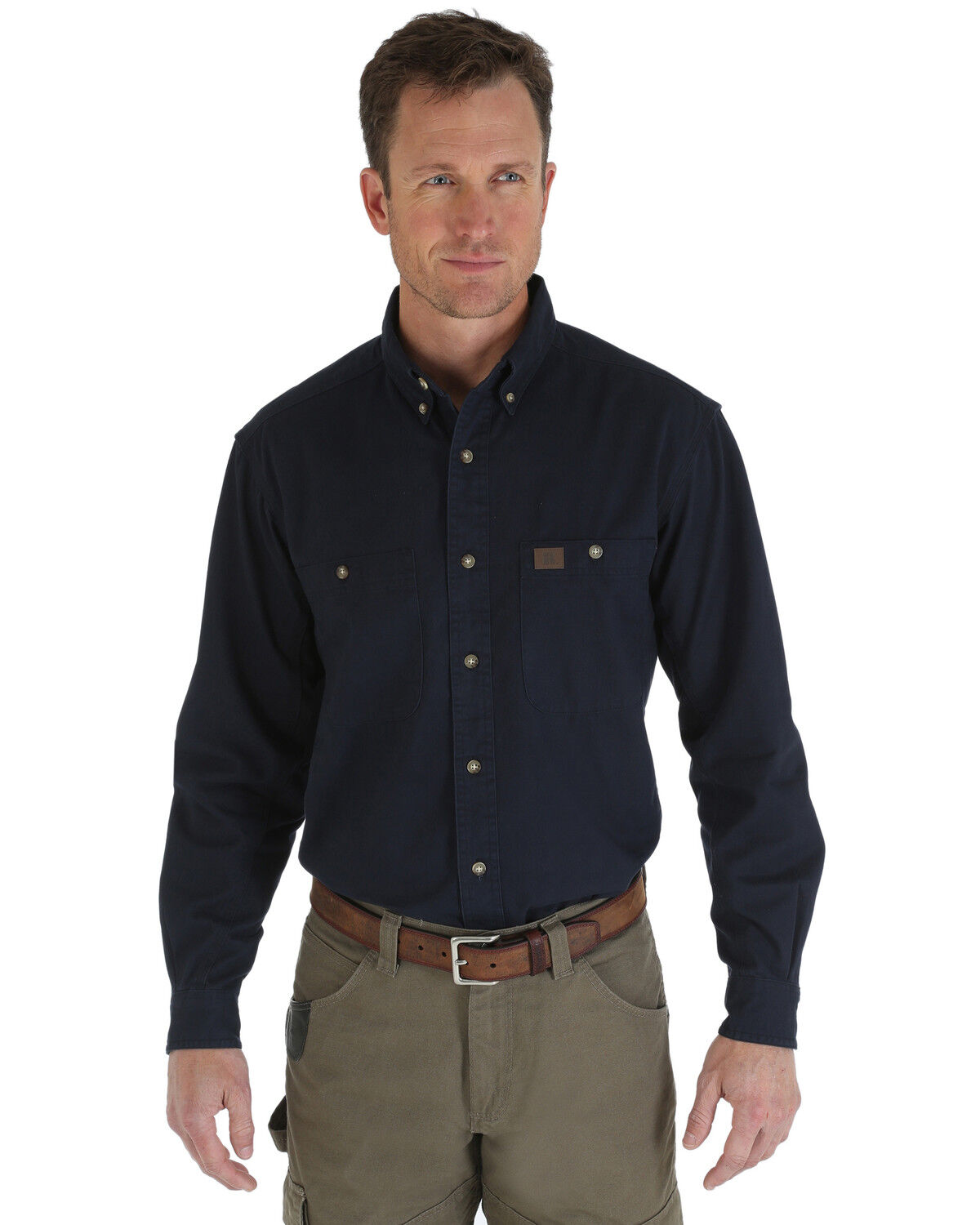 Image #1 - Wrangler Riggs Men's Solid Twill Long Sleeve Work Shirt, Navy, hi-res