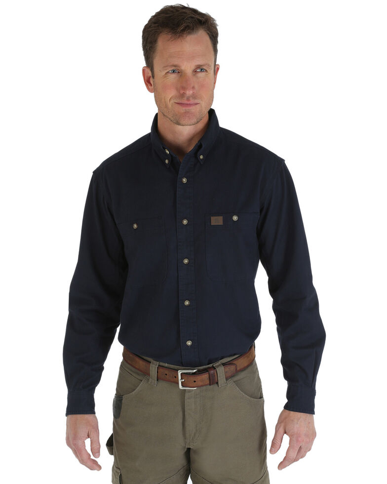 Wrangler Riggs Men's Solid Twill Long Sleeve Work Shirt , Navy, hi-res