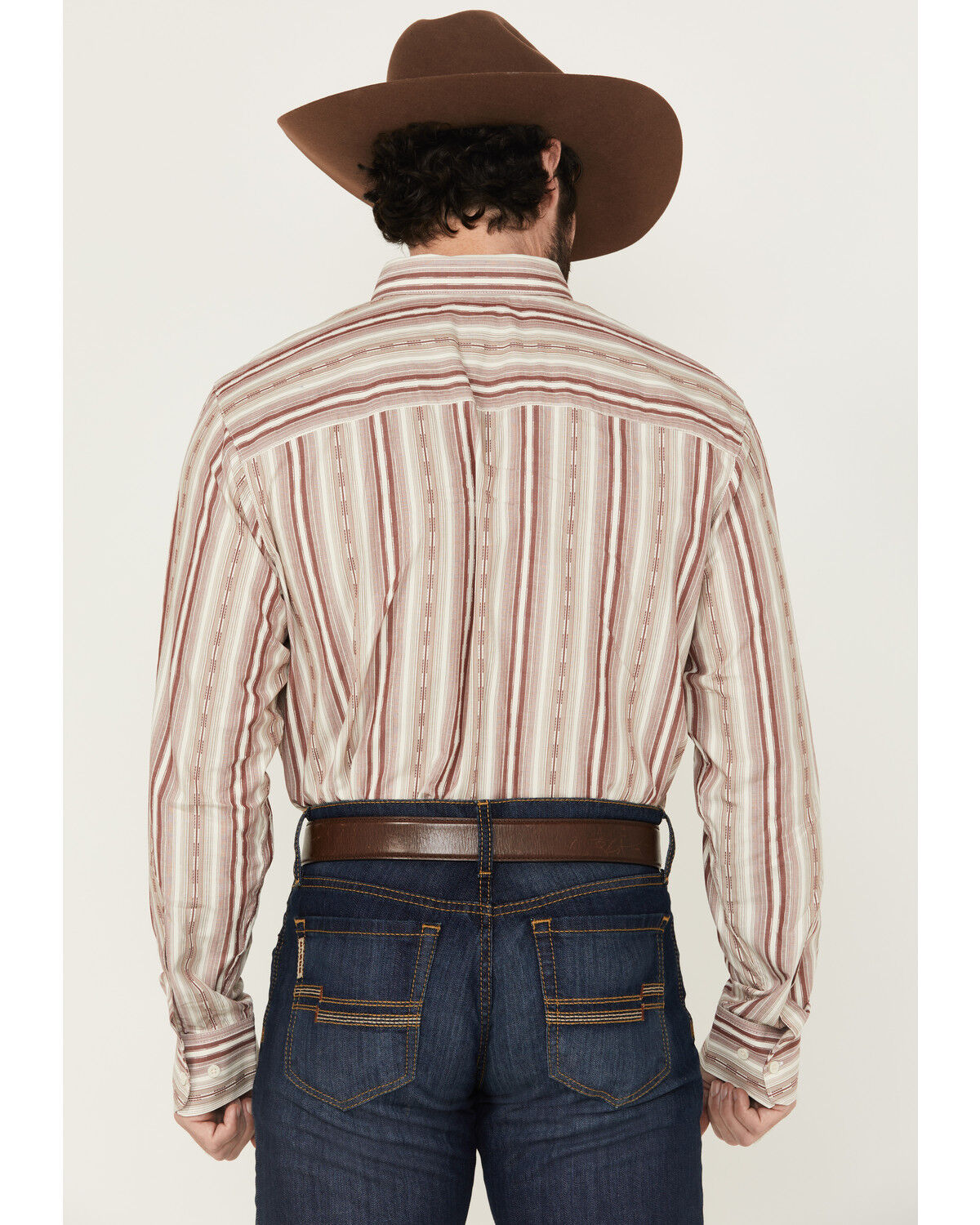Image #4 - Wrangler X Cody Johnson Men's Striped Long Sleeve Button-Down Western Shirt, Burgundy, hi-res